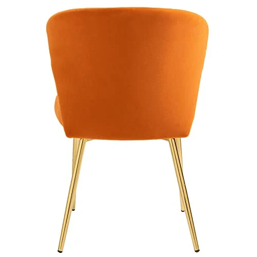 chaises de Salle à Manger Modernes en Velours - avec Pieds en métal doré - pour Salle à Manger, Cuisine, Le Salon (Lot de 2, Orange)
