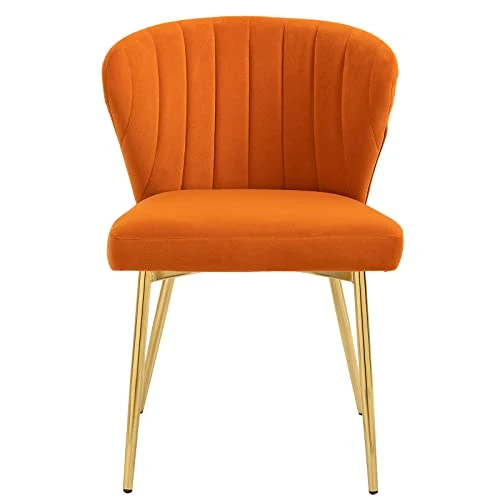 chaises de Salle à Manger Modernes en Velours - avec Pieds en métal doré - pour Salle à Manger, Cuisine, Le Salon (Lot de 2, Orange)