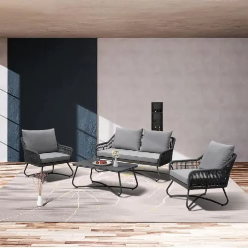PURPLE LEAF Salon de Jardin Exterieur 4 Personnes avec Table Basse Salon Jardin pour Balcon Terrasse Canapé de Jardin avec Coussins, Andros