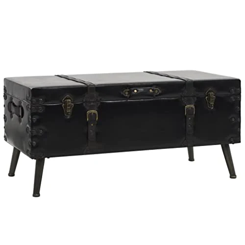 Table basse de coffre de voyage, table basse rectangulaire en bois noir assemblage facile pour placer des objets décoratifs pour la maison