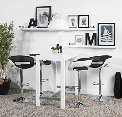 AC Design Furniture Jack Tabourets de Bar Lot de 2, H: 104 x l: 54,5 x P: 48,5 cm, Blanc/Noir/Chrome, Faux Cuir/Métal, 2 pc