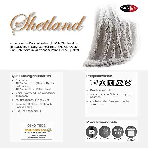 CelinaTex Couverture Douillette XXL 220 x 240 cm crème Gris Couverture de canapé Longhair Couverture en Fourrure synthétique Flokati Optik Couverture Fleece Oeko-TEX Shetland