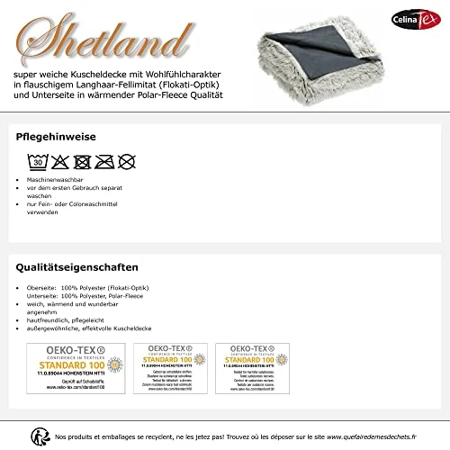 CelinaTex Couverture Douillette XXL 220 x 240 cm crème Gris Couverture de canapé Longhair Couverture en Fourrure synthétique Flokati Optik Couverture Fleece Oeko-TEX Shetland