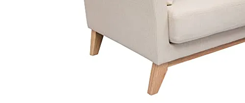 Canapé scandinave 3 Places déhoussable Beige et Pieds Bois Oslo