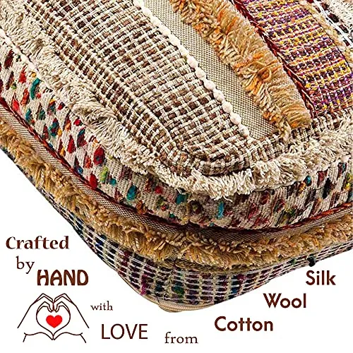 Coussin de Sol Bohème - Mélange Pure Laine et Coton - Remplissage Non Inclus - 60x20cm - Pouf Pouf Patchwork Fait Main Pouf Pouf