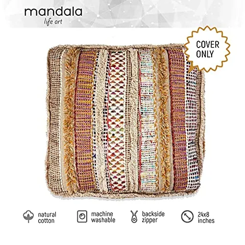 Coussin de Sol Bohème - Mélange Pure Laine et Coton - Remplissage Non Inclus - 60x20cm - Pouf Pouf Patchwork Fait Main Pouf Pouf