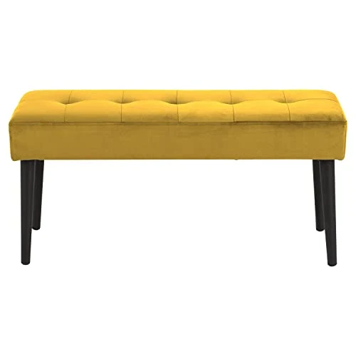 Banc 2 Places Bella en métal et Tissus Effet Velours - Jaune Moutarde et Noir