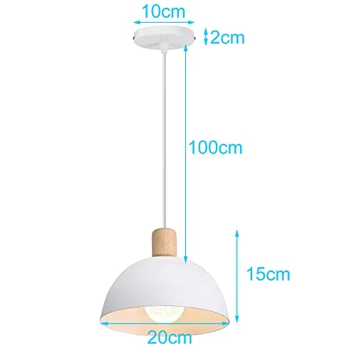 iDEGU Lot de 2 Lustres Suspensions Rétro Suspension Luminaire Moderne Style Demi-Cercle Plafonnier E27 en Bois Métal Lampe Suspension pour Chambre Salle à Manger Cuisine, Ø 20CM (2 Pack Blanc)