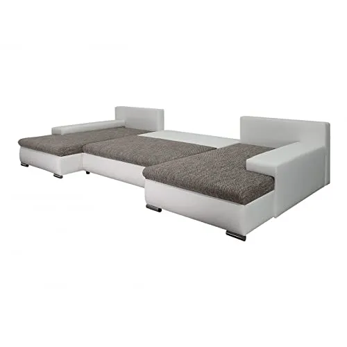 Canapé d'angle panoramique Convertible en lit KORSE II en Tissu avec Coffre de Rangement (Gris)