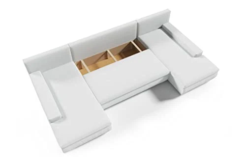 Canapé d'angle panoramique Convertible en lit KORSE II en Tissu avec Coffre de Rangement (Gris)