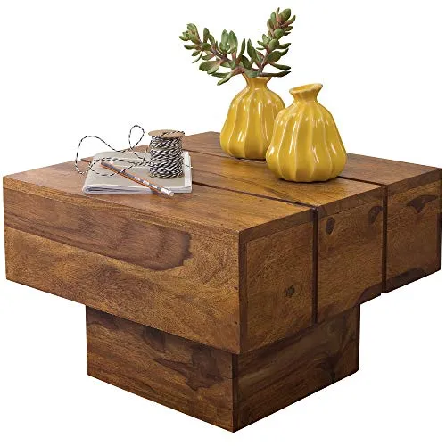 FineBuy Table d'appoint Bois Massif Sheesham 44 x 30 x 44 cm Table Basse Salon | Bout de canapé est - Table de téléphone - Table en Bois carré