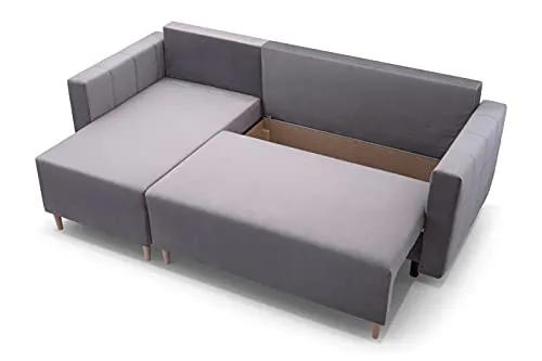 E- MEUBLES Canapé d'angle réversible en lit Convertible avec Coffre de Rangement 3/4 Places - en Tissu (Velours) - Salon & séjour - Design scandinave - Santos (Bleu Marine)