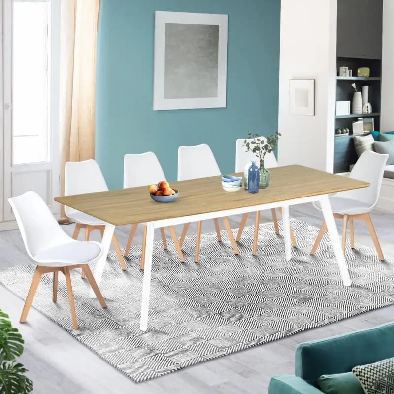 IDMarket - Table scandinave Extensible Inga 160-200 cm Plateau Bois Pieds Blancs