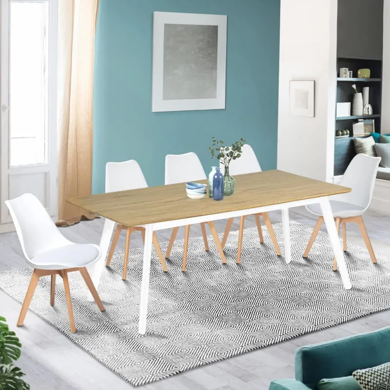 IDMarket - Table scandinave Extensible Inga 160-200 cm Plateau Bois Pieds Blancs