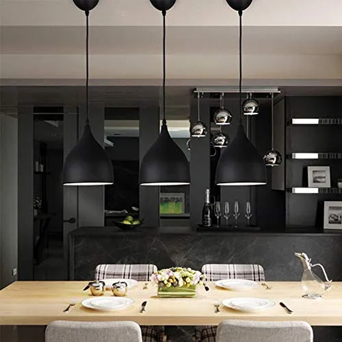 LED Moderne Simple Luminaire Suspension Vintage Rétro E27 Style Industriel en Métal DIY Installation pour éclairage Café Cuisine Salle à manger Salon (noir)