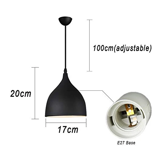 LED Moderne Simple Luminaire Suspension Vintage Rétro E27 Style Industriel en Métal DIY Installation pour éclairage Café Cuisine Salle à manger Salon (noir)