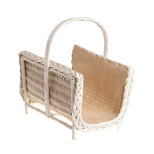 Panier de cheminée en osier beige avec housse en jute