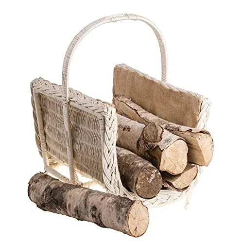 Panier de cheminée en osier beige avec housse en jute