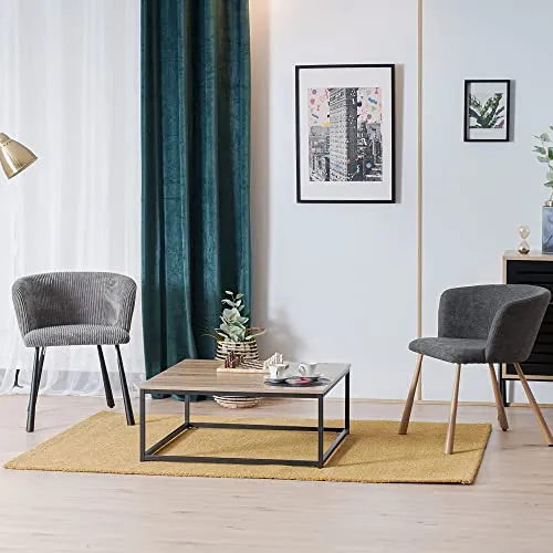 MEUBLE COSY Table Basse Salon Moderne Structure en Métal Meuble de Rangement Design, Chêne, 80x80x34cm