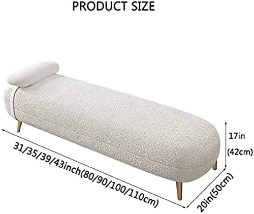 CJGKDJS Banc Ottoman Luxueux, Banc de Bout de Lit en Velours Siège de Banc Rembourré Confortable, Banc de Chambre À Coucher Moderne Banc D'Entrée,Blanc,110X50X42Cm, 110x50x42cm(43x20x17inch)