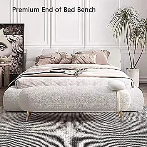 CJGKDJS Banc Ottoman Luxueux, Banc de Bout de Lit en Velours Siège de Banc Rembourré Confortable, Banc de Chambre À Coucher Moderne Banc D'Entrée,Blanc,110X50X42Cm, 110x50x42cm(43x20x17inch)