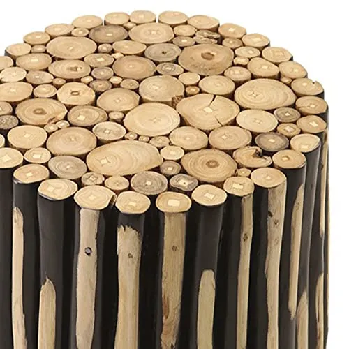 Meubletmoi Tabouret/Table d'appoint en Bois de Teck avec Peinture Noire - Style Naturel et Ethnique - Fabrication Artisanale - Tick