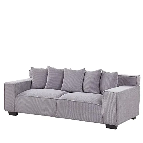 Beliani - Canapé 3 Places - Viskan - en Velours Côtelé et Bois, Gris Cair