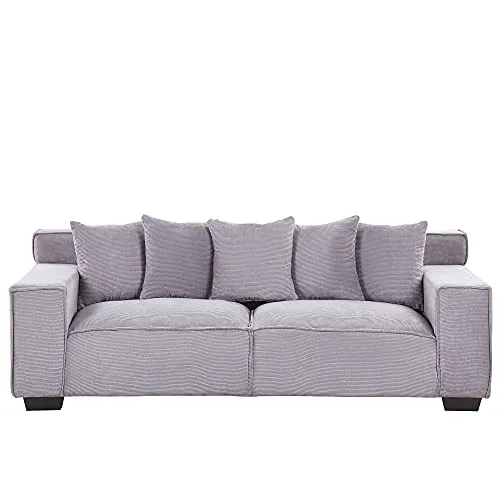Beliani - Canapé 3 Places - Viskan - en Velours Côtelé et Bois, Gris Cair