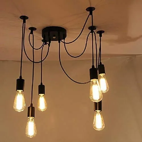 Lampop Suspension Luminaire Induistrielle Lampe Araignée 6 Bras Réglable Lampe Lustre Rétro Vintage Multi-Lumière Eclairage de plafond Luminaire Pendentif pour Chambre Restaurant Bar