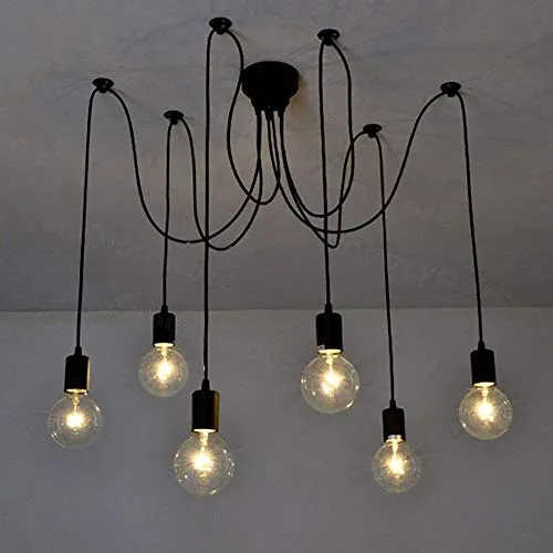 Lampop Suspension Luminaire Induistrielle Lampe Araignée 6 Bras Réglable Lampe Lustre Rétro Vintage Multi-Lumière Eclairage de plafond Luminaire Pendentif pour Chambre Restaurant Bar