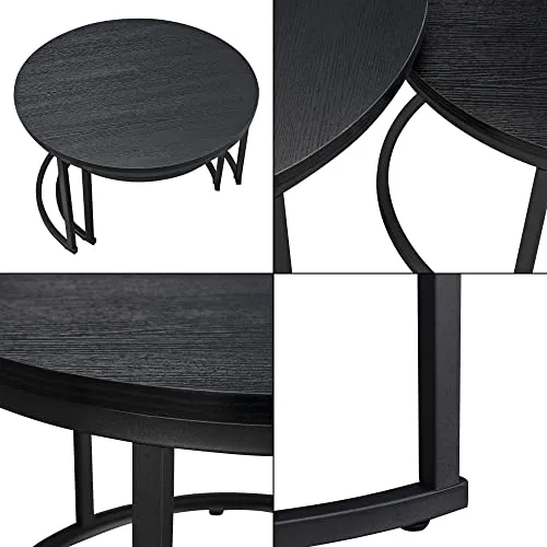 [en.casa] Set de 2 Tables Basses Rondes Gigognes Table de Salon Panneaux de Particules Métal Tailles Différentes Noir