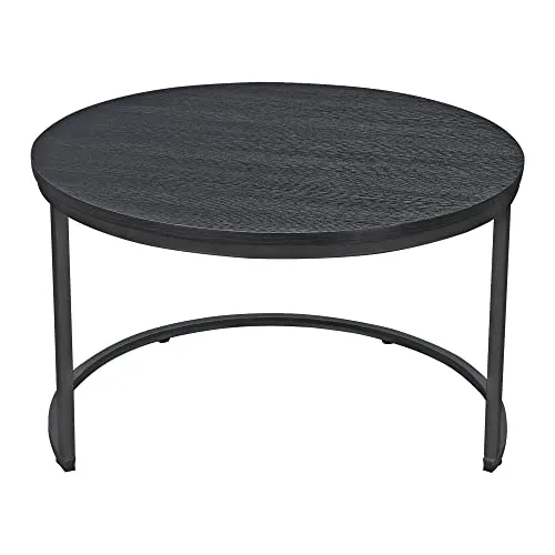 [en.casa] Set de 2 Tables Basses Rondes Gigognes Table de Salon Panneaux de Particules Métal Tailles Différentes Noir