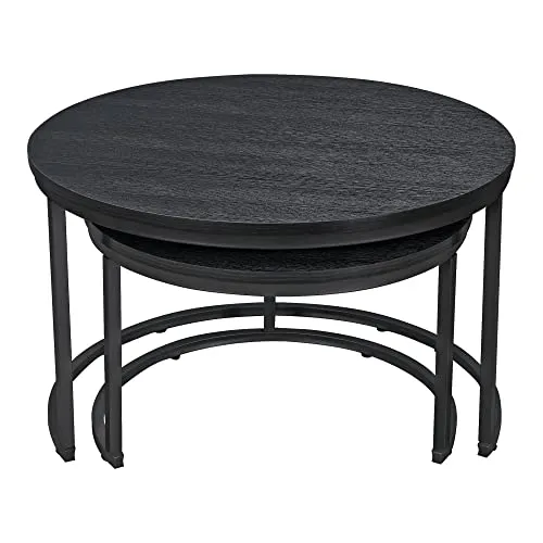 [en.casa] Set de 2 Tables Basses Rondes Gigognes Table de Salon Panneaux de Particules Métal Tailles Différentes Noir