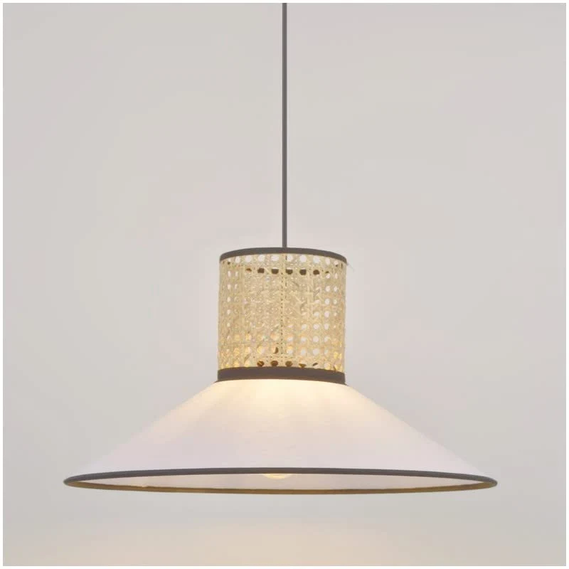 Suspension conique PENNY en coton blanc et cannage