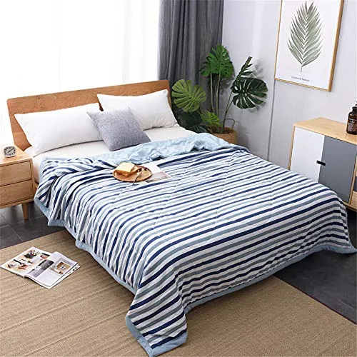 Chickwin Couvre Lit Matelassée, Simple Rayure Imprimé Couvre-lit Réversible Couverture de lit Doux Microfiber Jeté de Lit Dessus de Lit pour Lit 1 ou 2 Personnes (Bleu,200x230cm)