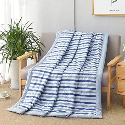 Chickwin Couvre Lit Matelassée, Simple Rayure Imprimé Couvre-lit Réversible Couverture de lit Doux Microfiber Jeté de Lit Dessus de Lit pour Lit 1 ou 2 Personnes (Bleu,200x230cm)