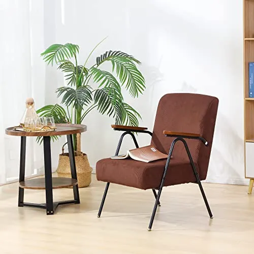 Fauteuil rembourré pour chambre à coucher avec structure en métal inoxydable Marron