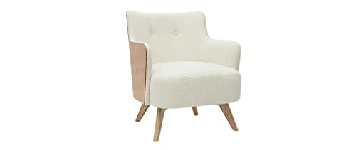 Miliboo Fauteuil scandinave en Tissu Effet Laine bouclée et Bois VALMY