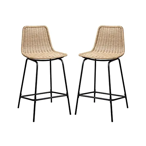 Tabourets de Bar Îlot Central Rotin et Métal - Coloris Naturel Bali | Lot de 2