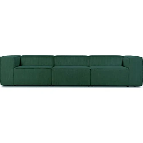 HOMIFAB Canapé modulable 4 Places en Velours côtelé Vert - Roma - Fabriqué en France