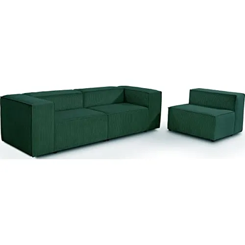 HOMIFAB Canapé modulable 4 Places en Velours côtelé Vert - Roma - Fabriqué en France