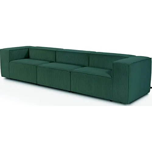 HOMIFAB Canapé modulable 4 Places en Velours côtelé Vert - Roma - Fabriqué en France