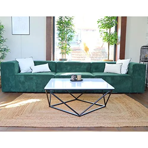 HOMIFAB Canapé modulable 4 Places en Velours côtelé Vert - Roma - Fabriqué en France