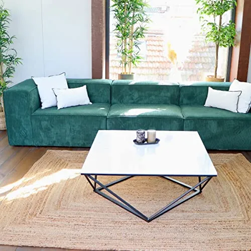 HOMIFAB Canapé modulable 4 Places en Velours côtelé Vert - Roma - Fabriqué en France