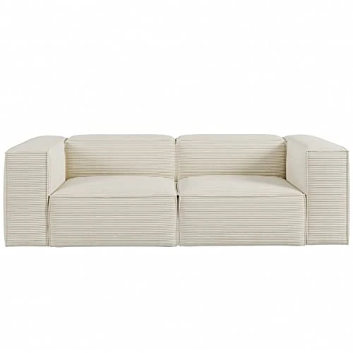 HOMIFAB Canapé modulable 3 Places en Velours côtelé Beige - Roma