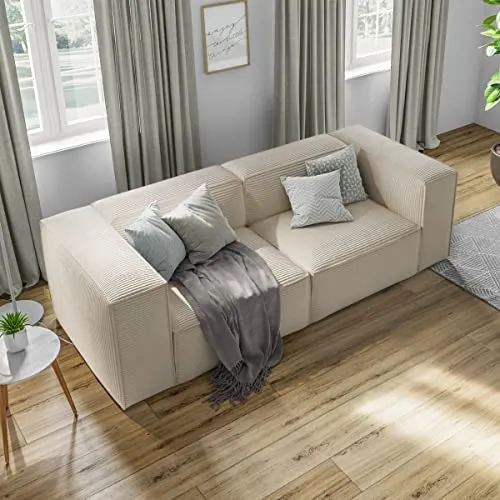 HOMIFAB Canapé modulable 3 Places en Velours côtelé Beige - Roma