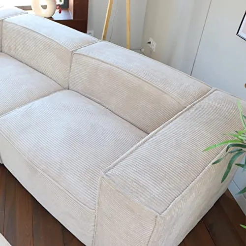 HOMIFAB Canapé modulable 3 Places en Velours côtelé Beige - Roma