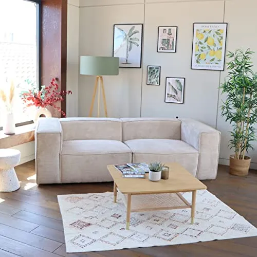 HOMIFAB Canapé modulable 3 Places en Velours côtelé Beige - Roma