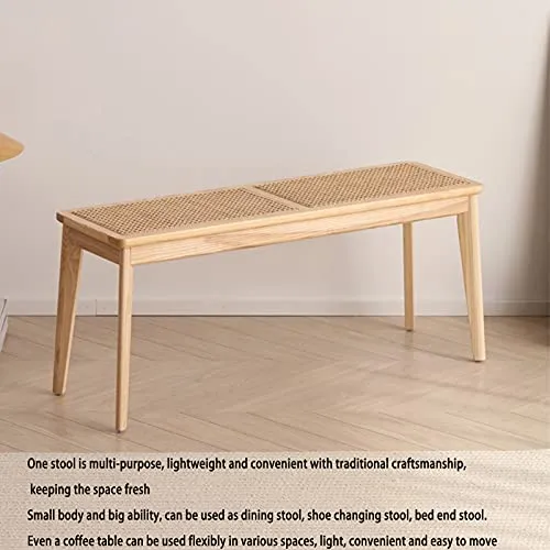 SHAOO Banc de Table a Manger,Banc en Rotin,Banc D'intérieur Moderne,Banc sans Dossier,Banc de Balcon Extérieur,Cadre en Bois Massif,Style Simple,adapté au Salon/Balcon/Salle a Manger/Porche.