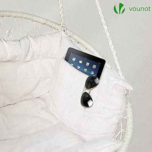 VOUNOT Fauteuil Suspendu à Franges avec Coussins de Siège Confortables et Kit de Suspension Durable Ø80cm Chaise Balançoires pour Intérieur et Extérieur Siège Suspendu Beige
